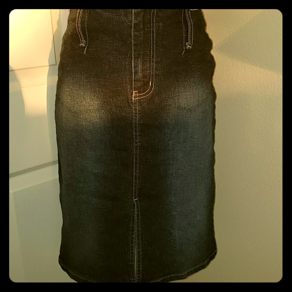 Vintage Laser Denim Pencil Skirt W/Slit
